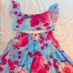 ChicMe Pink and Blue Floral Top and maxi skirt